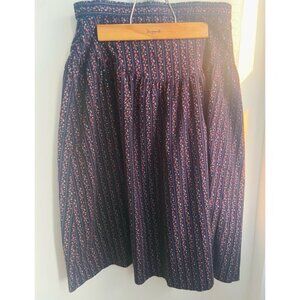 80s Vintage St Michael Navy Blue Cotton Floral Skirt
